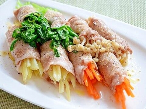 レンチンで簡単！ たっぷり野菜の巻きしゃぶ